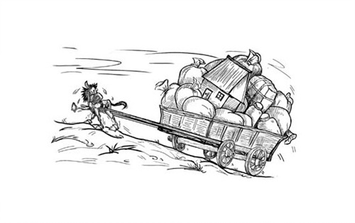 男孩小马拉大车